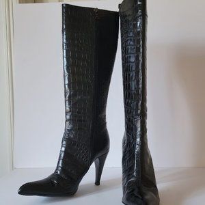 *SOLD* Prada Black Croc Leather Stiletto Tall Knee High Boot 38.5